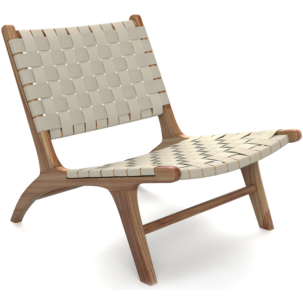  Buy Handcrafted Armchair with Boho Bali Design in Wood and Linen - Grau Taupe 60470 - in the UK