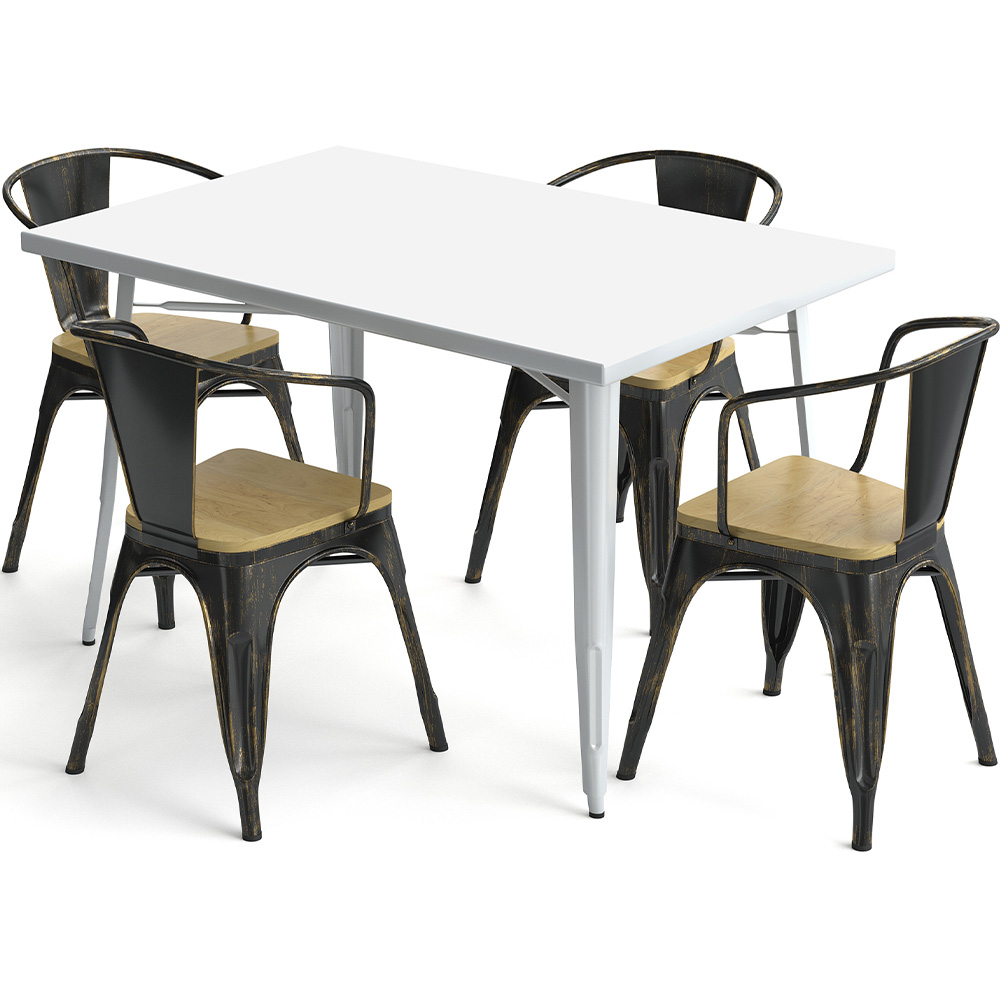  Buy Dining Table + X4 Dining Chairs with Armrest Set - Bistrot - Industrial Design Metal and Light Wood - New Edition Metallic bronze 60442 - in the UK