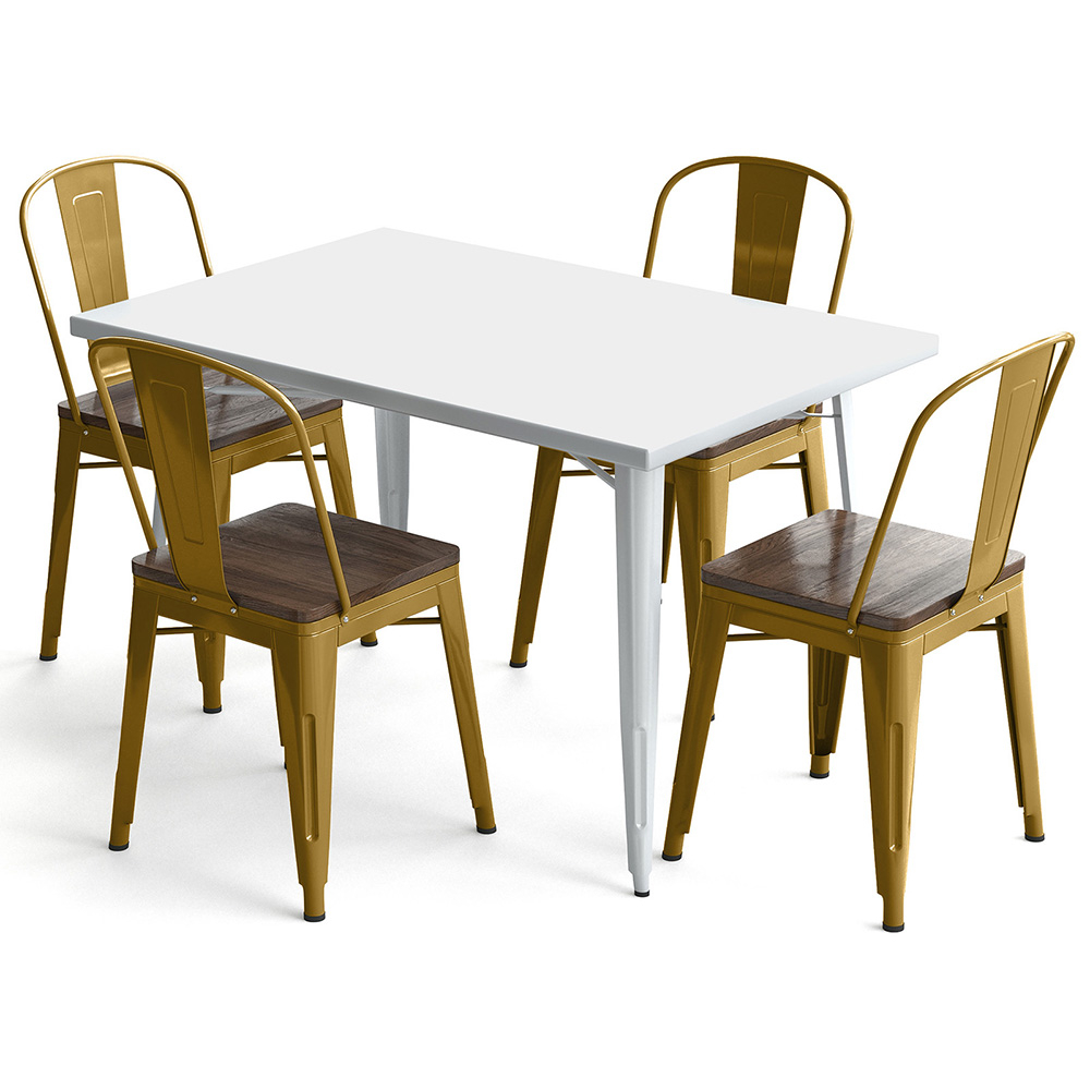  Buy Dining Table + X4 Dining Chairs Set Bistrot - Industrial design Metal and Dark Wood - New Edition Gold 60441 - in the UK