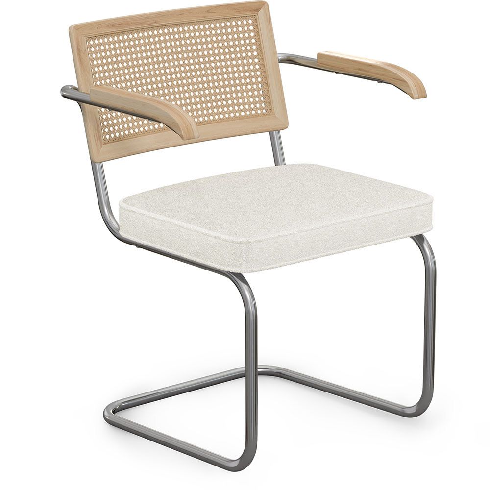  Buy Dining Chair Natural Rattan Lattice Back Boucle Design with Armrest - Jya White 60538 - in the UK