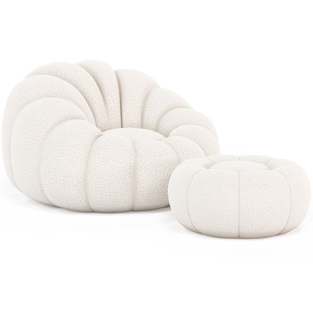  Buy Upholstered Armchair with Ottoman - White Boucle - Calera White 60542 - in the UK