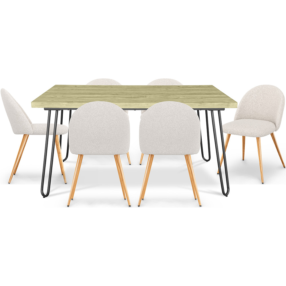  Buy Pack Hairpin Dining Table 150x90 & 6 Bouclé Upholstered Chairs - Bennett White 60565 - in the UK