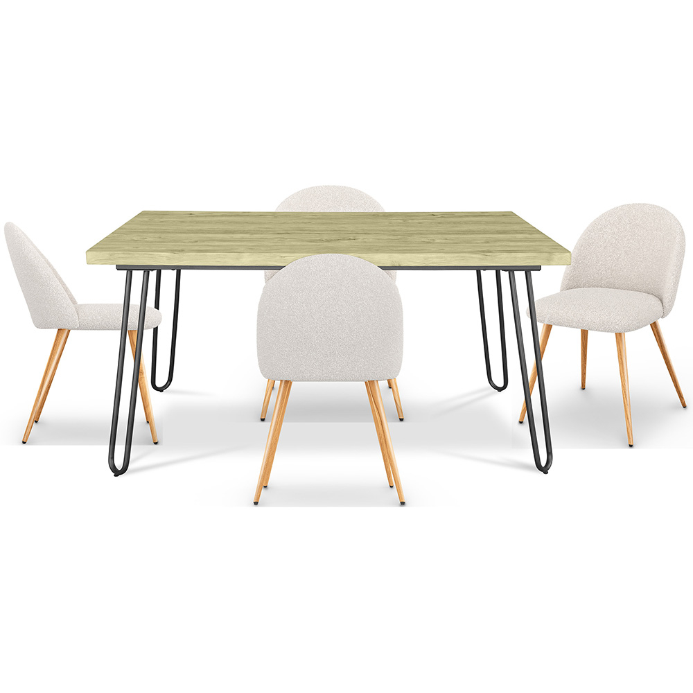  Buy Pack Hairpin Dining Table 120x90 & 4 Bouclé Upholstered Chairs - Bennett White 60571 - in the UK