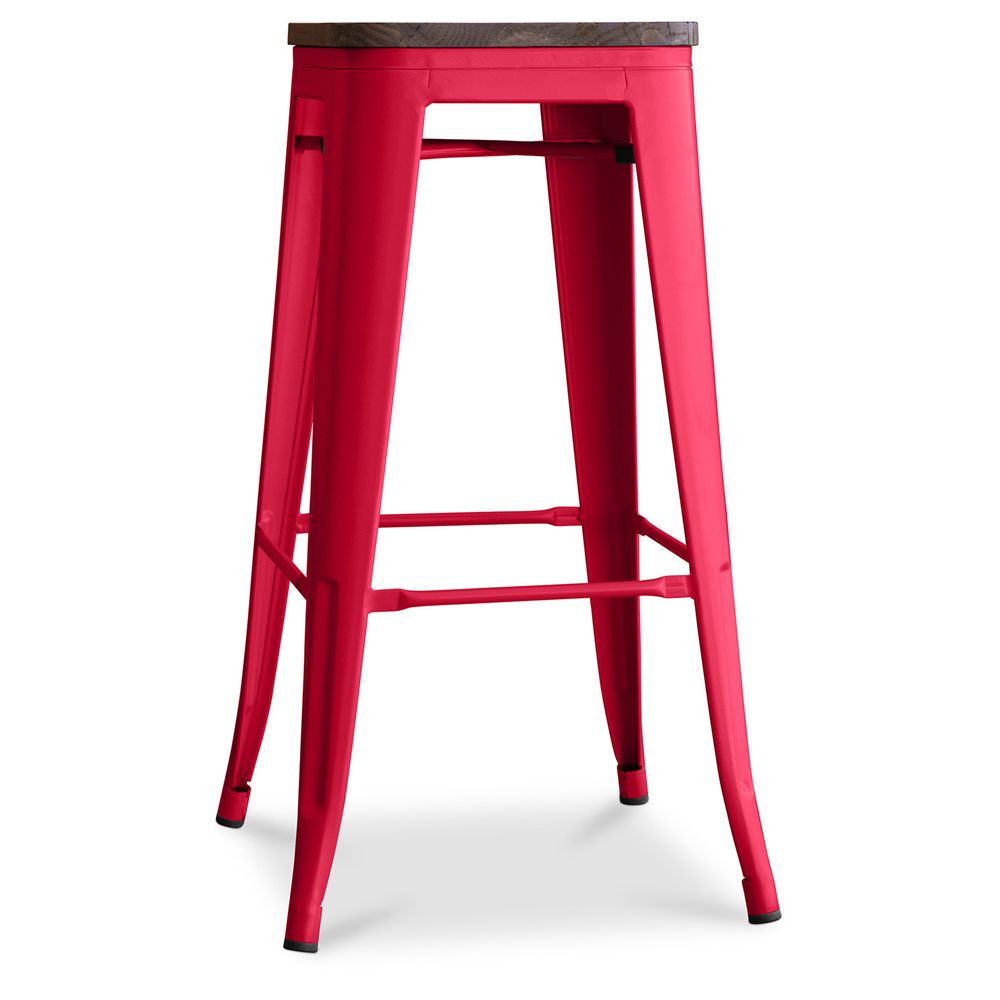  Buy Industrial Design Bar Stool - Wood & Steel - 76cm - Metalix Red 54406 - in the UK