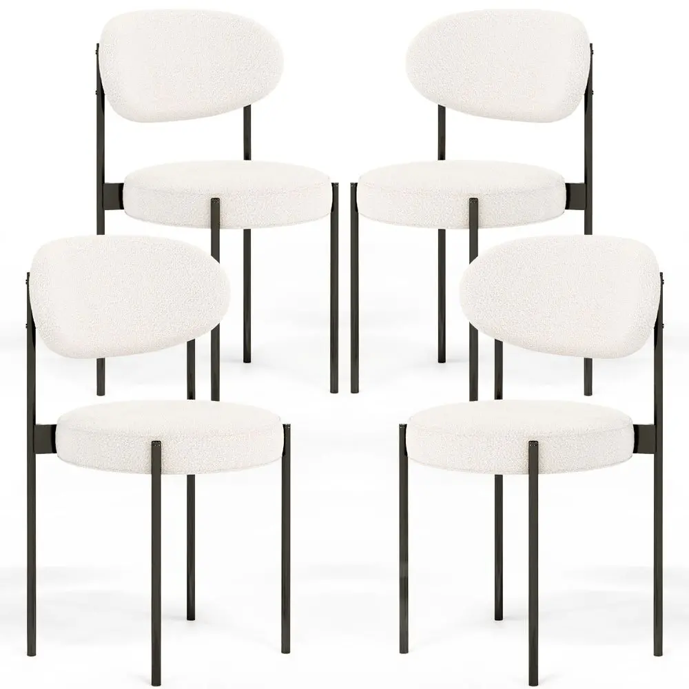  Buy Pack of 4 - Dining Chair - Upholstered in Bouclé Fabric - Black Metal - Martha White 61005 - in the UK