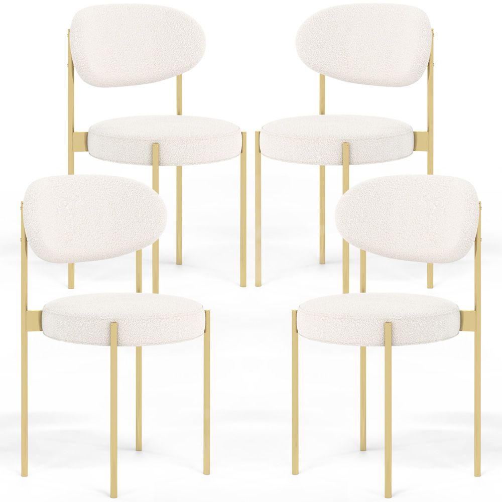  Buy Pack of 4 - Dining Chair - Upholstered in Bouclé Fabric - Golden Metal - Martha White 61006 - in the UK