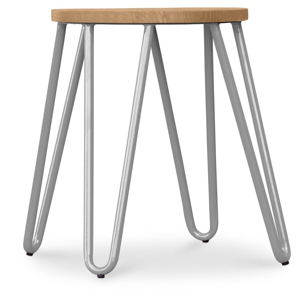  Buy Hairpin Stool - 42cm - Light wood and metal Light grey 61217 - in the UK