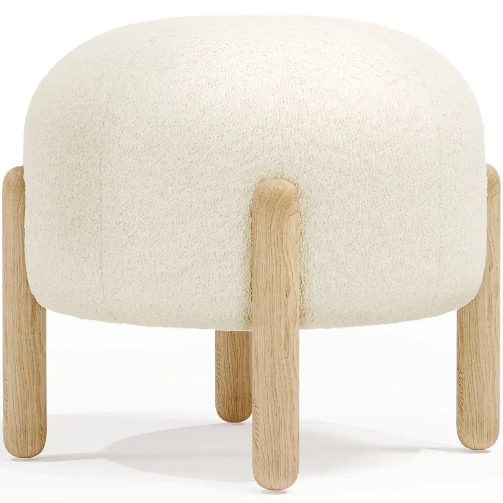  Buy Low Stool Upholstered in Bouclé - Round White 61251 - in the UK