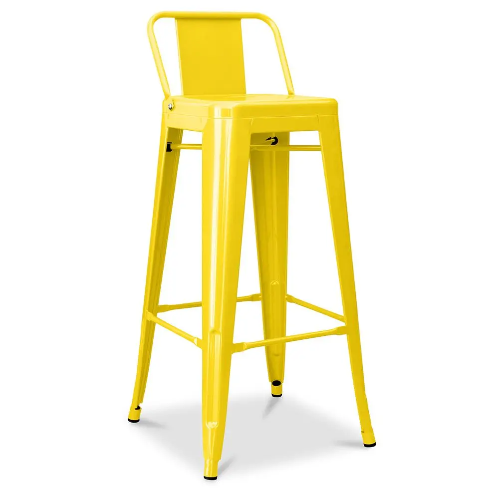  Buy Bistrot Metalix stool with small backrest - 76cm Yellow 58348 - in the UK