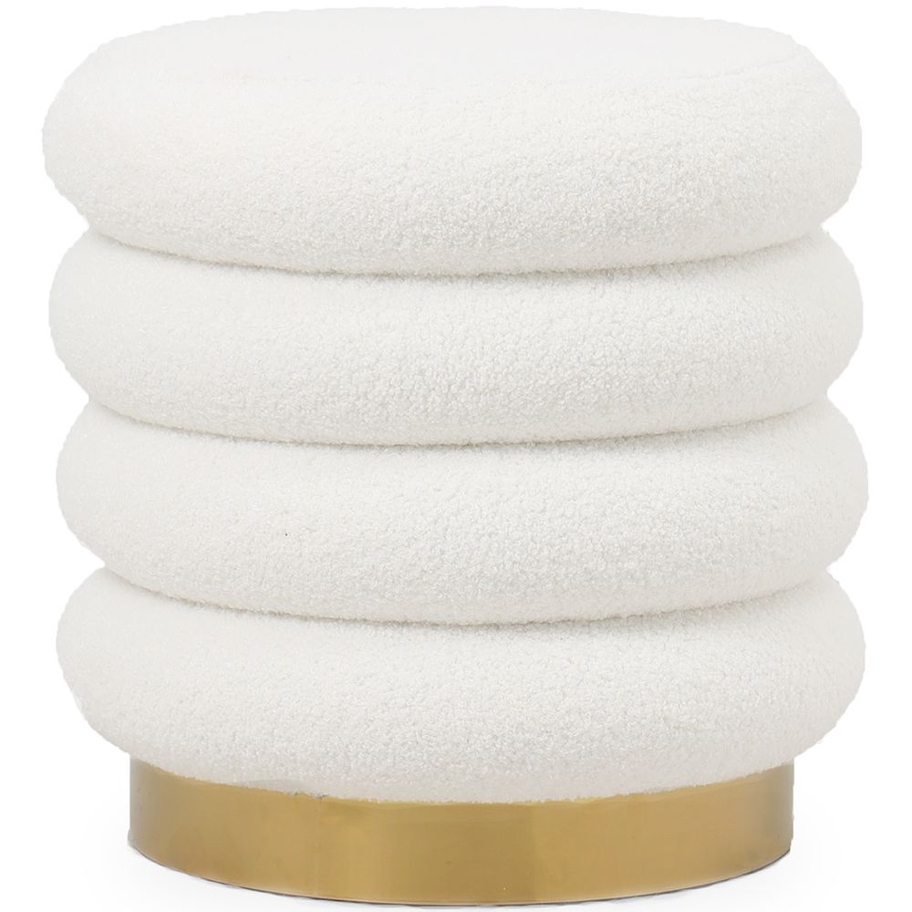  Buy Round Pouf Upholstered in Bouclé Fabric - Leonora White 61301 - in the UK