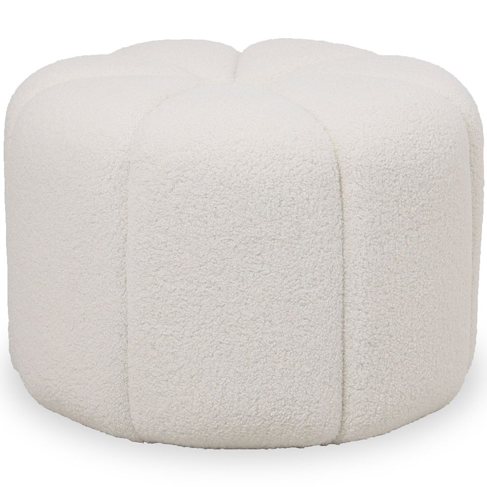  Buy Round Ottoman Upholstered in Bouclé Fabric - Debri White 61306 - in the UK