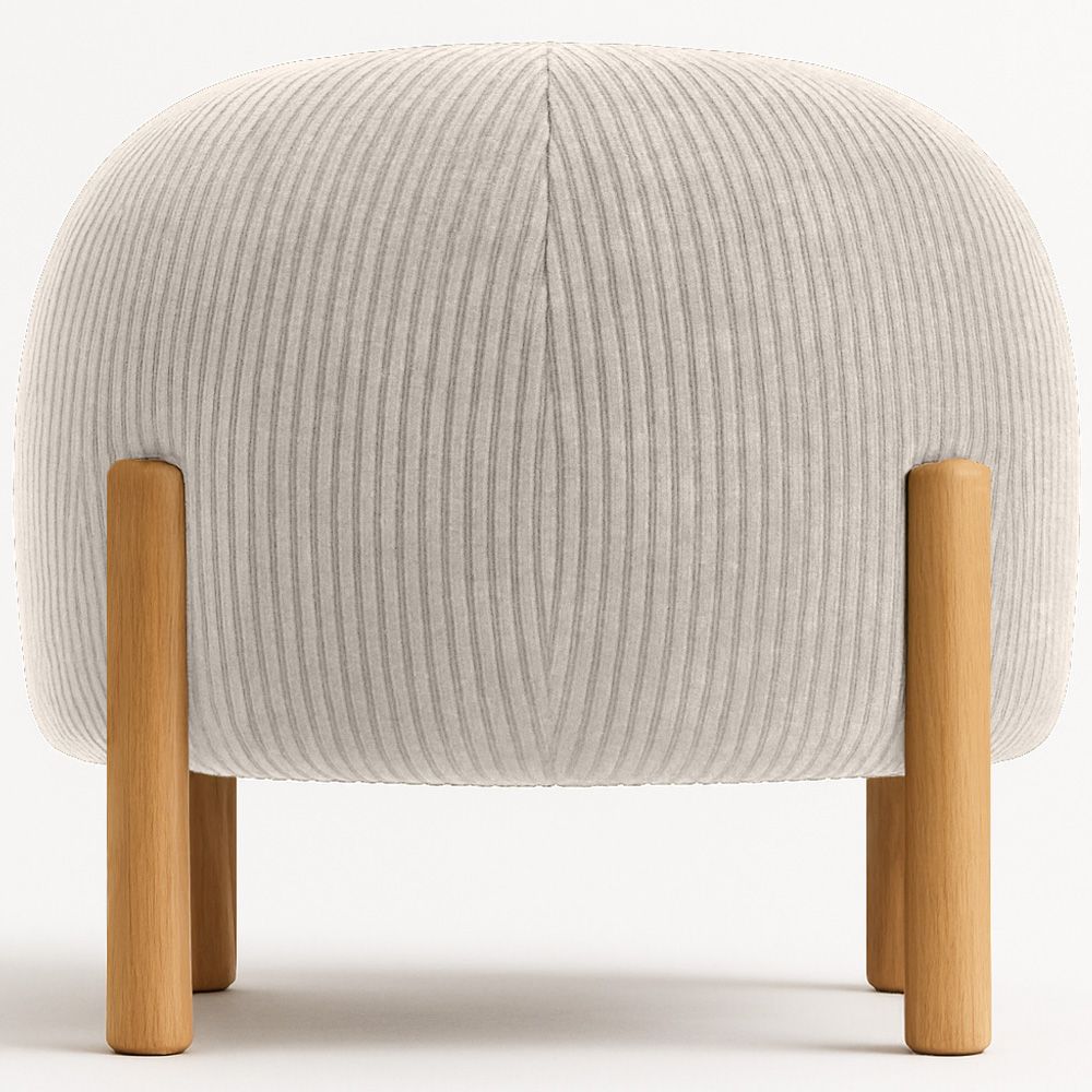  Buy Round Corduroy Upholstered Pouf with Natural Wood Legs - Merv Ivory 61450 - in the UK