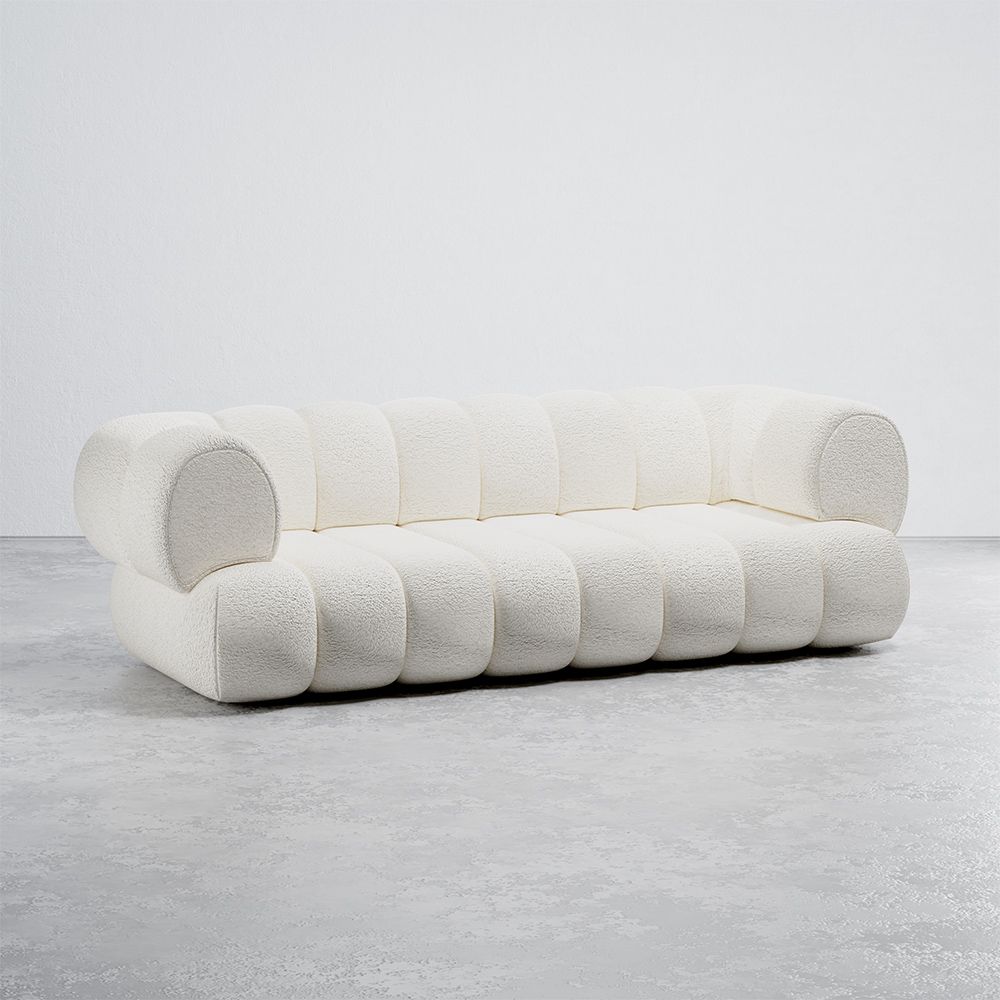  Buy Bouclé Upholstered Sofa - Modern Style - 2/3 Seater - Curved Premium White 61488 - in the UK