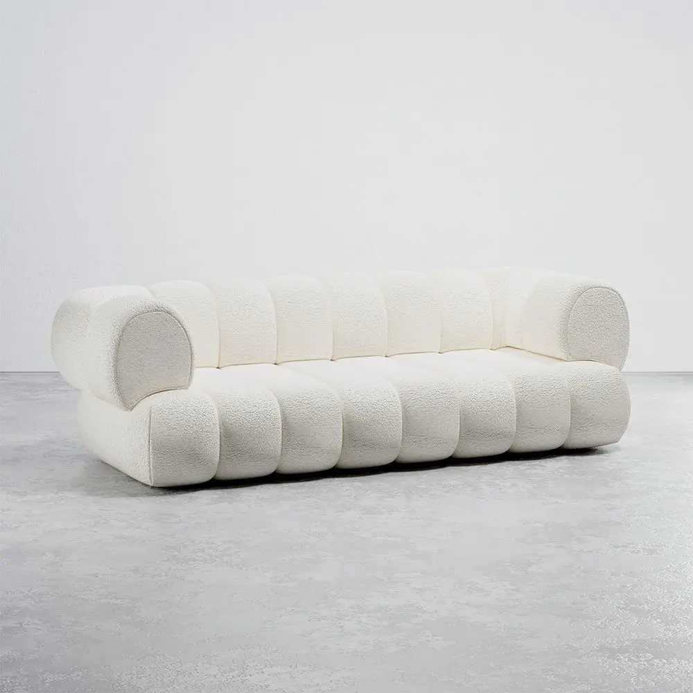  Buy Bouclé Upholstered Sofa - Modern Style - 2/3 Seater - Curved Premium White 61488 - in the UK