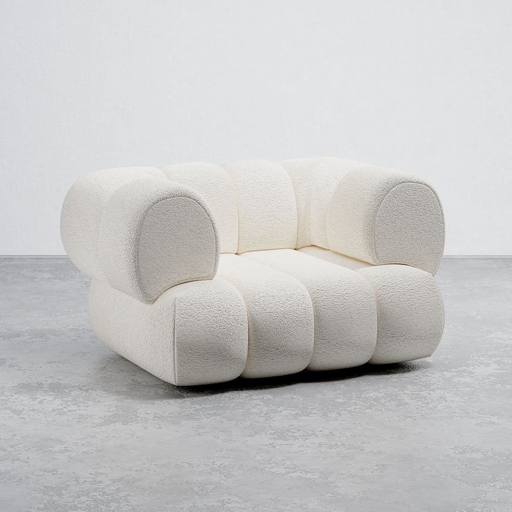  Buy Armchair Upholstered in Bouclé Fabric - Modern Style - Curve Premium White 61489 - in the UK
