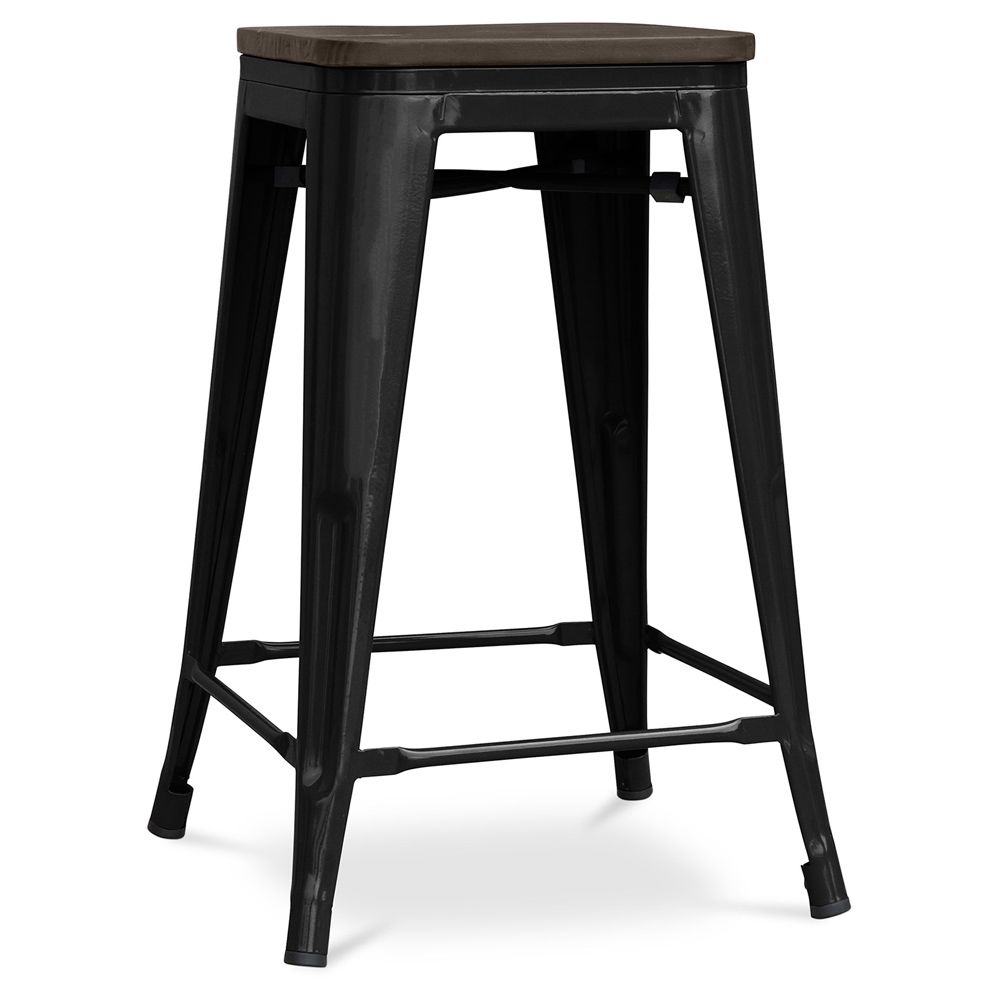Buy Bar Stool - Industrial Design - Wood & Steel - 60cm -Metalix Black 58354 - in the UK