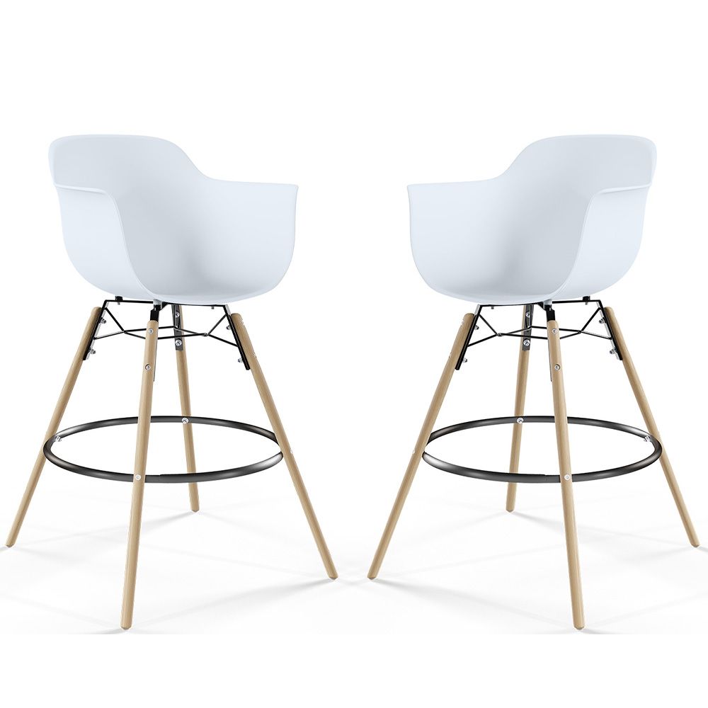  Buy Pack of 2 Bar Stools Scandinavian Design - Wooden Legs - Skandiva White 61562 - in the UK