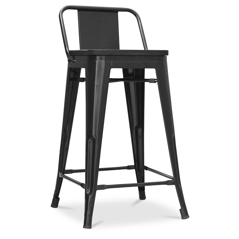  Buy Industrial Design Bar Stool with Backrest - Wood & Steel - 60 cm - Metalix Black 59117 - in the UK