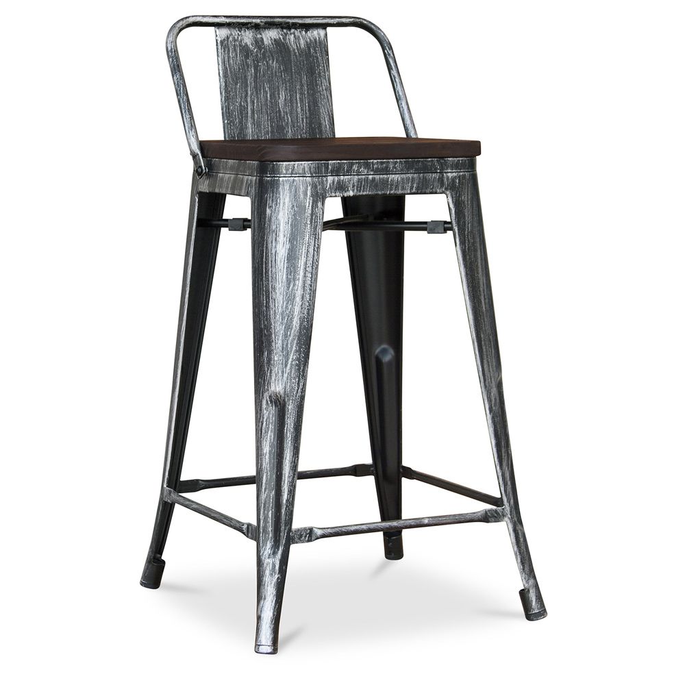  Buy Industrial Design Bar Stool with Backrest - Wood & Steel - 60 cm - Metalix Industriel 59117 - in the UK
