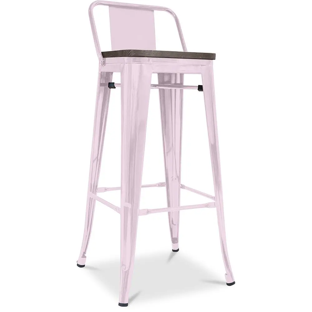  Buy Industrial Design Bar Stool with Backrest - Wood & Steel - 76cm - Metalix Pastel pink 59118 - in the UK