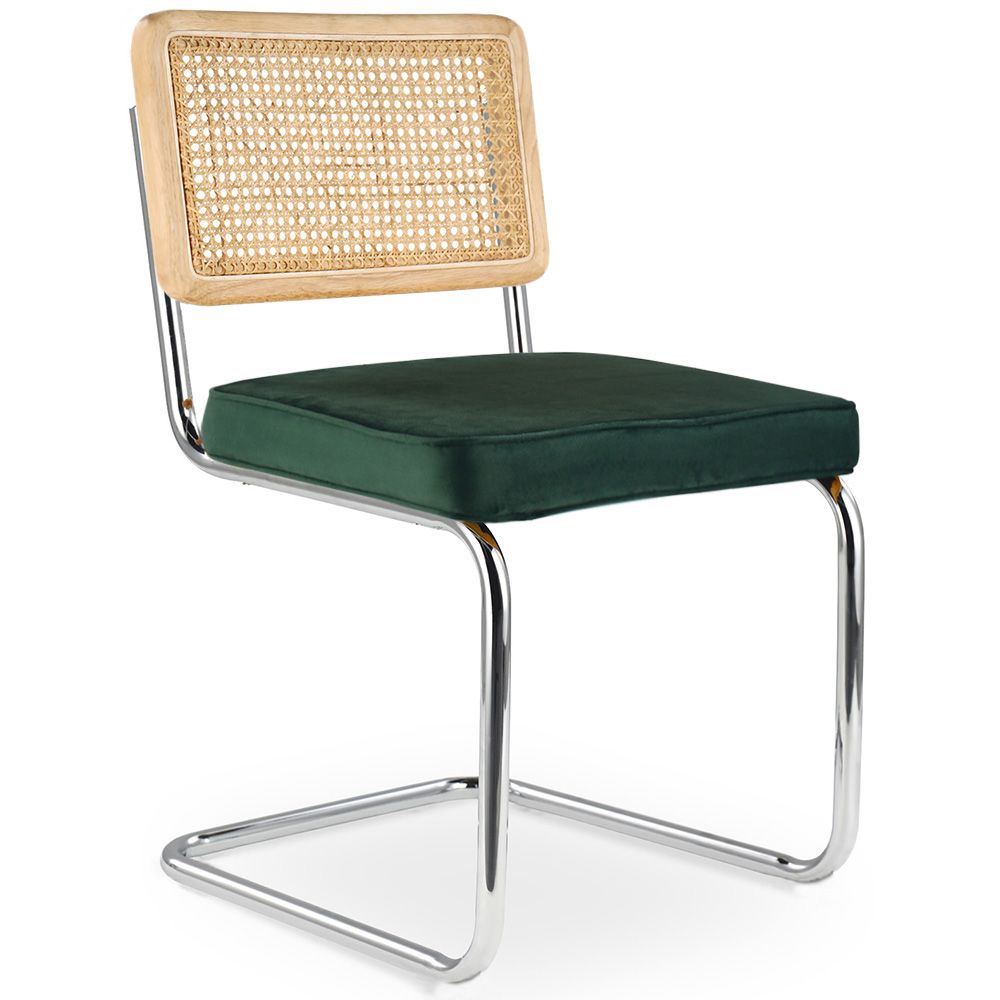  Buy Dining Chair - Upholstered in Velvet - Wood and Rattan - New Edition - Wanda Dark green 61591 - in the UK