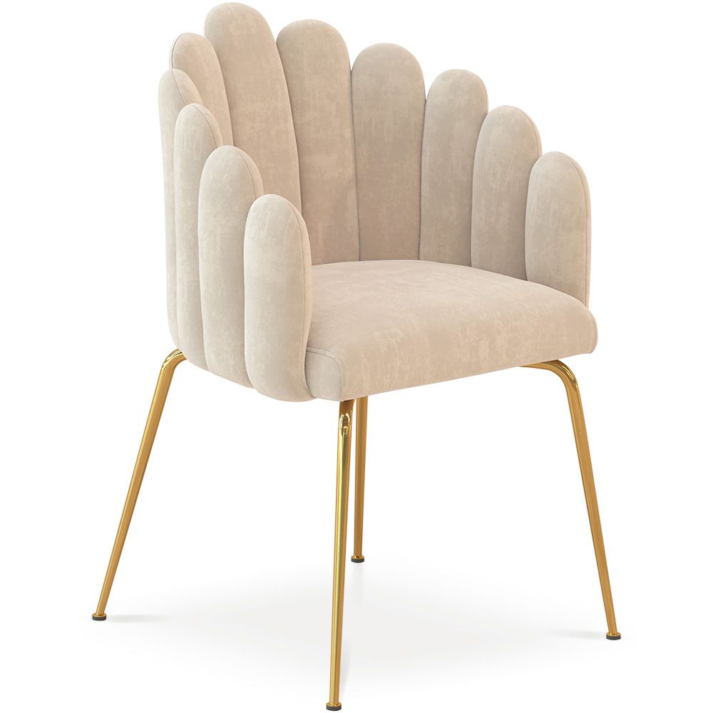  Buy Dining Chair Shell-Style in Velvet - Golden Legs - Exotic Glam Beige 61593 - in the UK