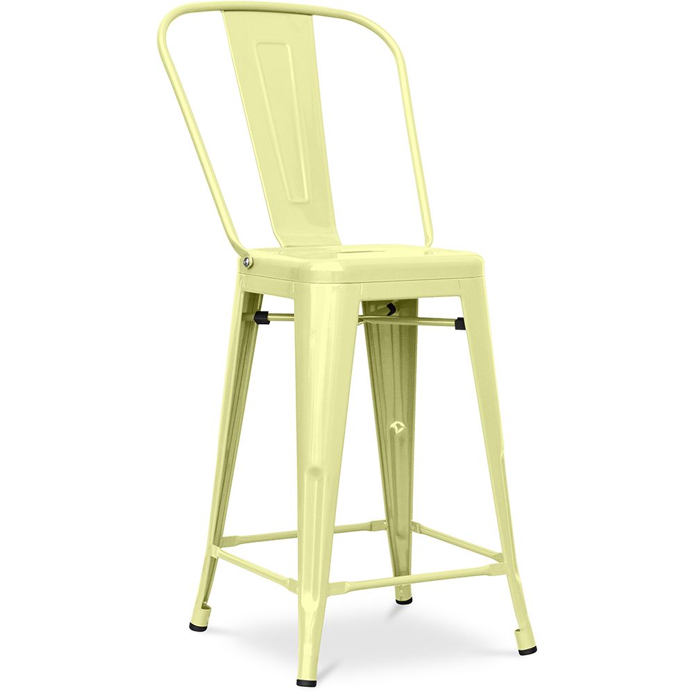  Buy Bistrot Metalix square bar stool with backrest - 60cm Pastel yellow 58410 - in the UK