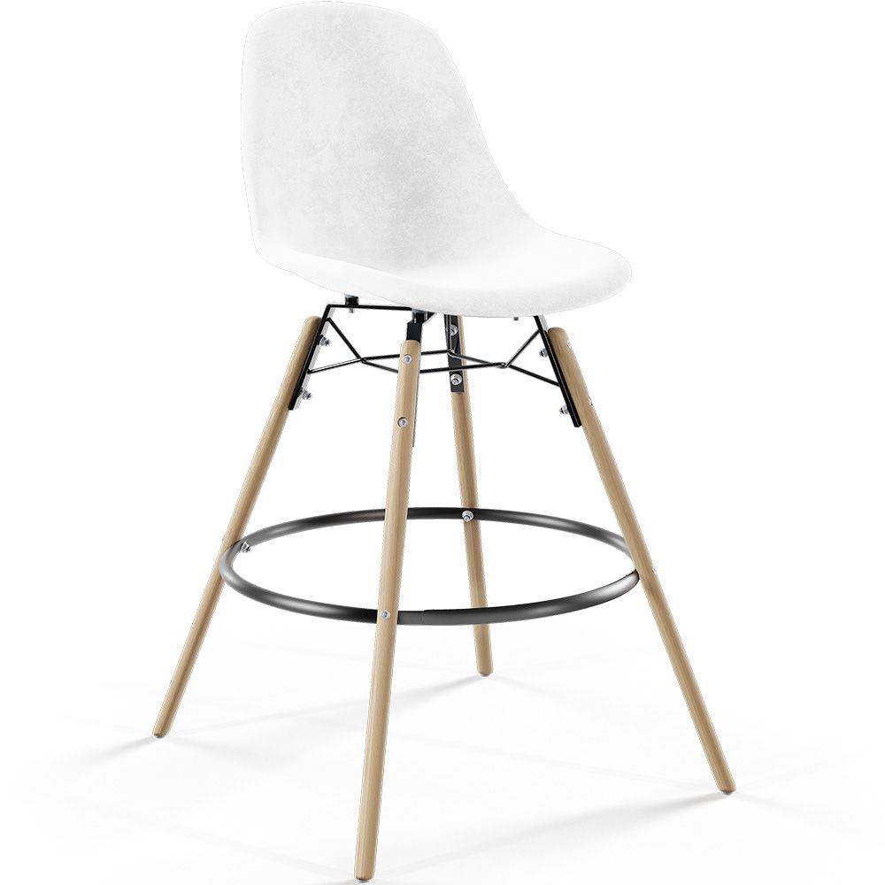  Buy Velvet Bar Stool - Scandinavian Design and Wooden Legs - Lumi White 61596 - in the UK