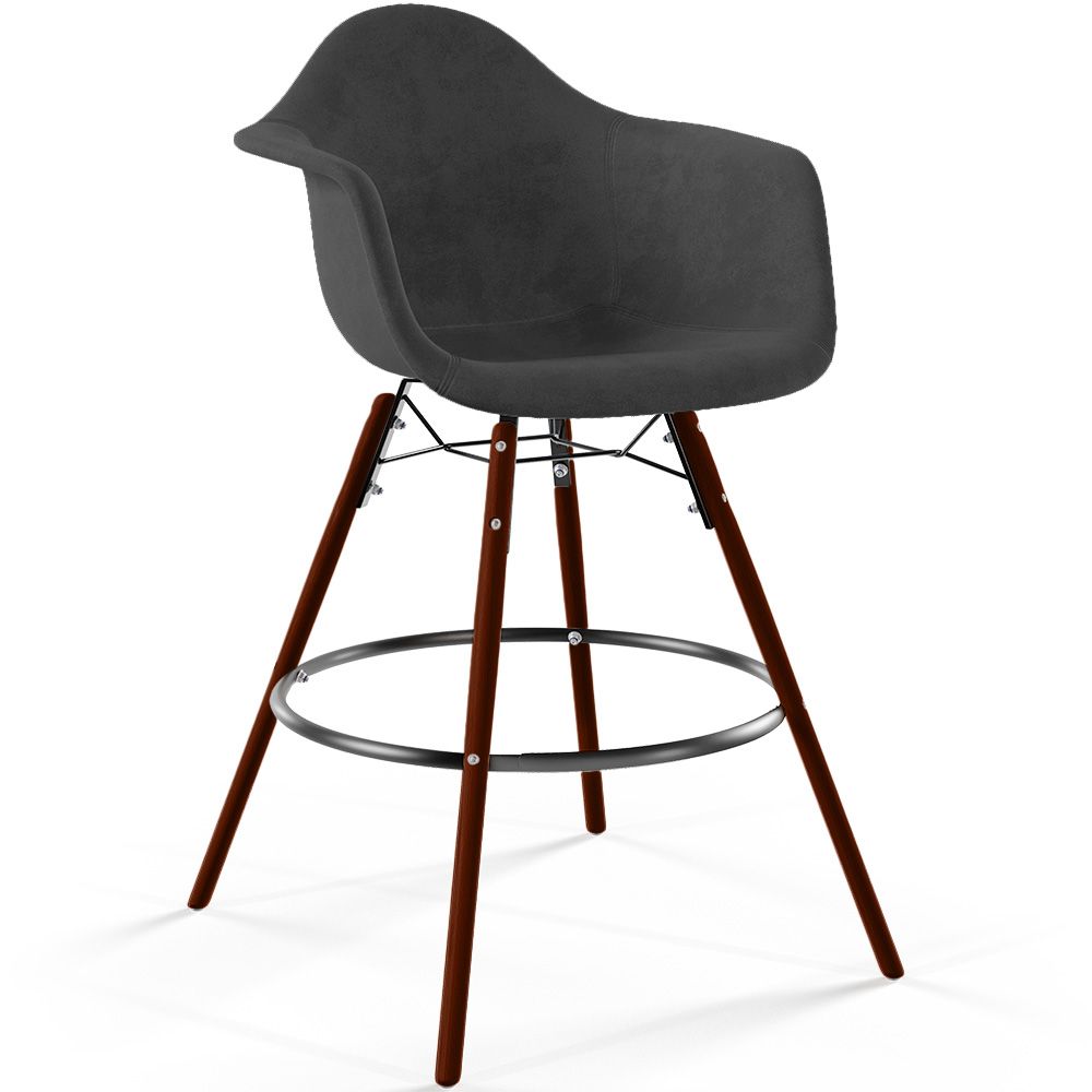  Buy Velvet Bar Stool - Scandinavian Design and Dark Wood Legs - Skandiva  Black 61599 - in the UK