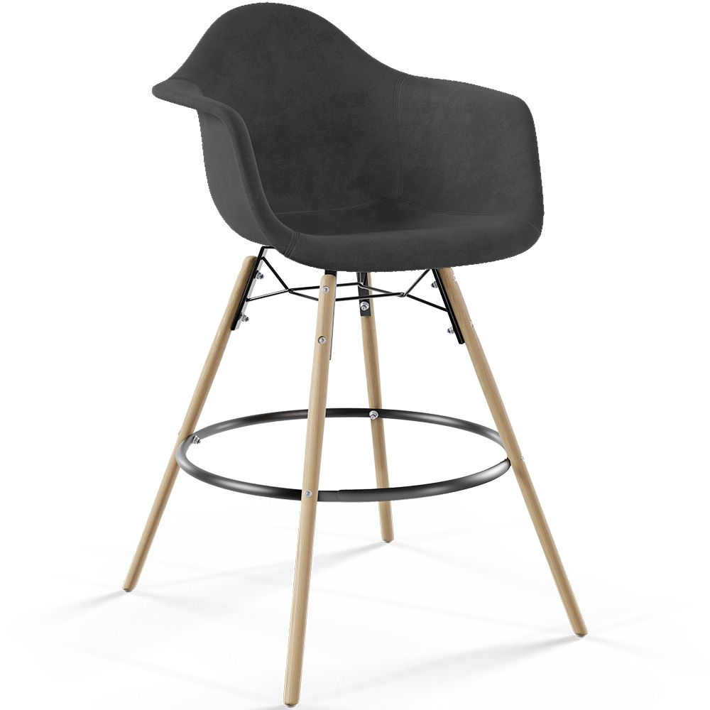  Buy Velvet Bar Stool - Scandinavian Design and Wooden Legs - Skandiva  Black 61597 - in the UK