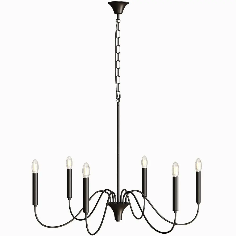 Buy Matte Black Metal Chandelier Style Pendant Lamp – 6 Arms - Lumora Black 61741 - in the UK