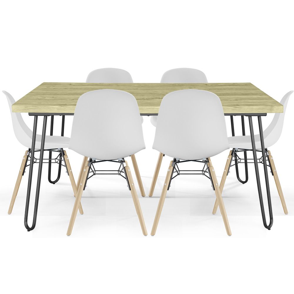  Buy Set Table Hairpin (90x150 cm) + 6 Dining Chairs Nordic Lumi White 61752 - in the UK