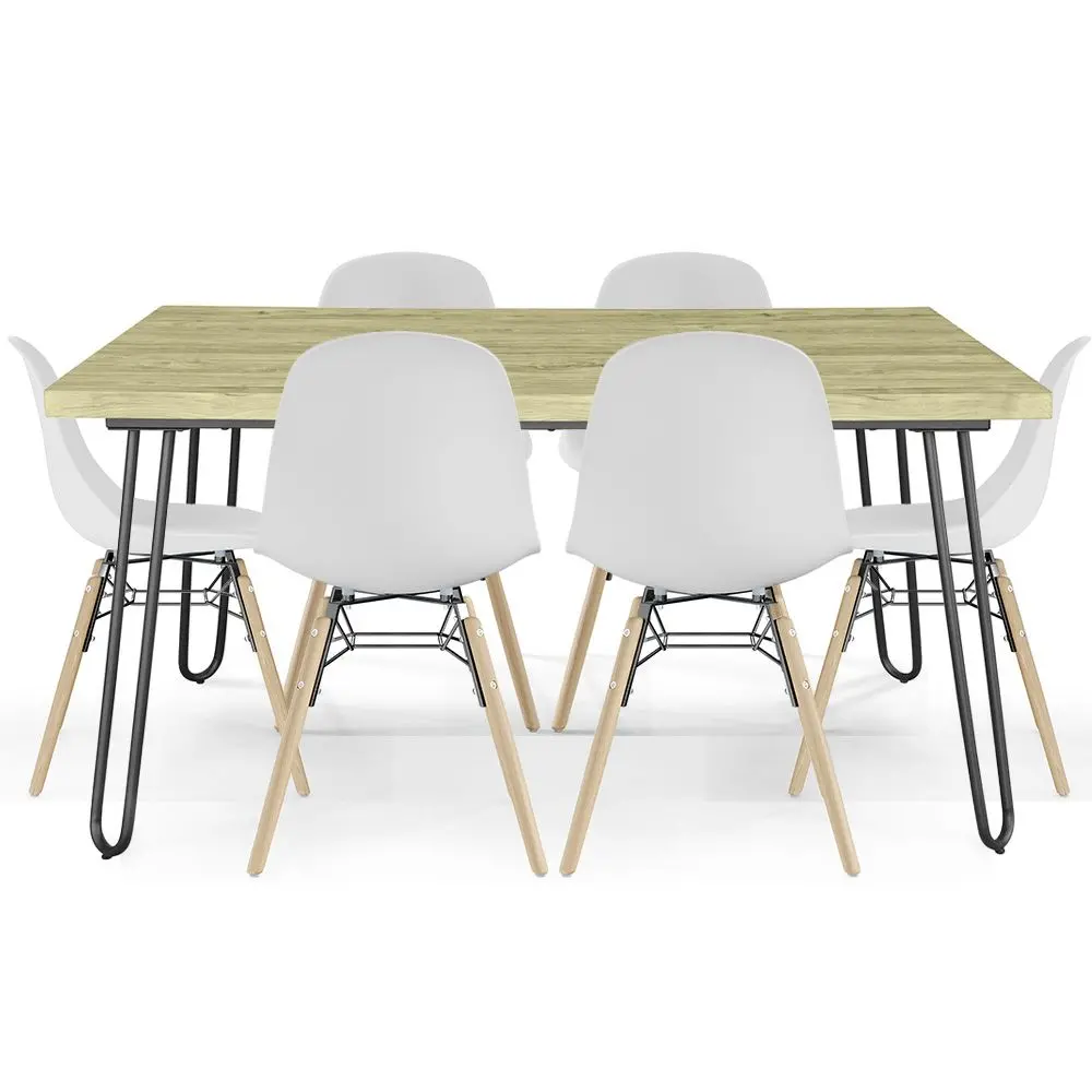  Buy Set Table Hairpin (90x150 cm) + 6 Dining Chairs Nordic Lumi White 61752 - in the UK