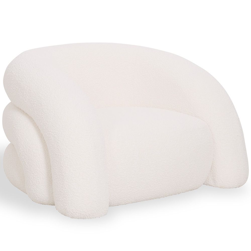 Buy Modern Armchair Upholstered In Cream White Bouclé Fabric – Curved And Comfortable Design - Noa White 61753 - in the UK