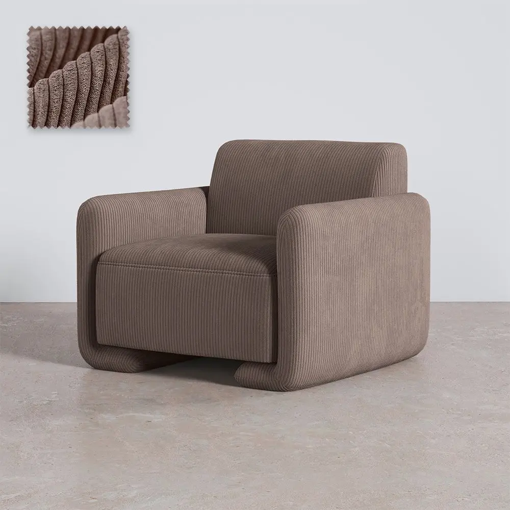  Buy Armchair Upholstered In Velvet Corduroy – Modern Design - Halember Taupe 61755 - in the UK