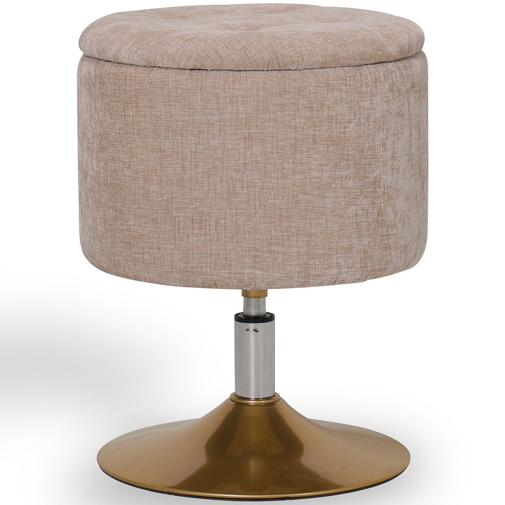  Buy Stool With Storage Upholstered In Chenille - Solrun Beige 61758 - in the UK