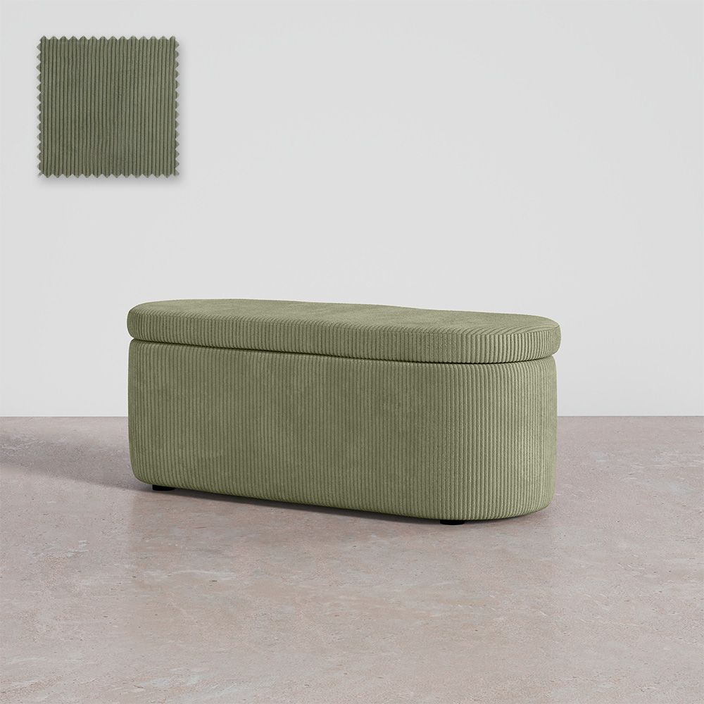  Buy Bench With Internal Storage Upholstered In Velvet Corduroy Fabric - Auren Olive 61765 - in the UK