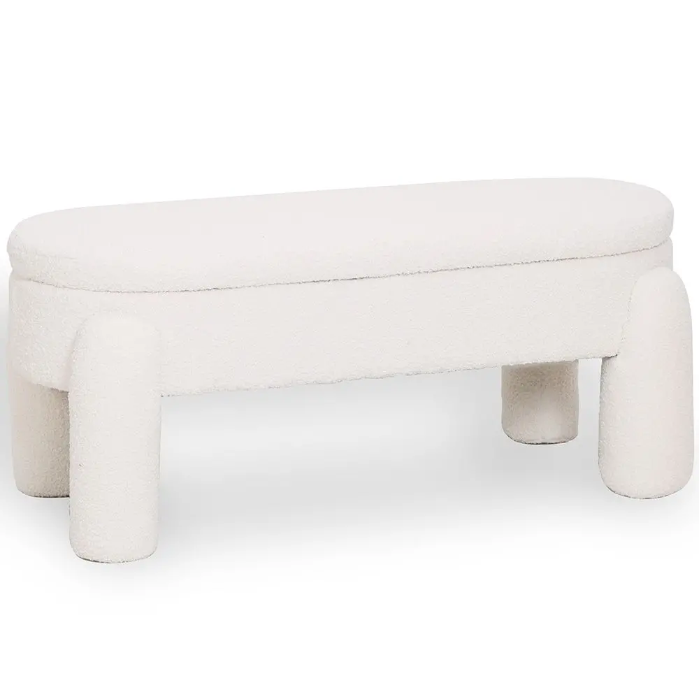  Buy Bench With Storage Upholstered In Off-White Bouclé Fabric – Modern Seat For Living Room And Bedroom - Kylna White 61772 - in the UK