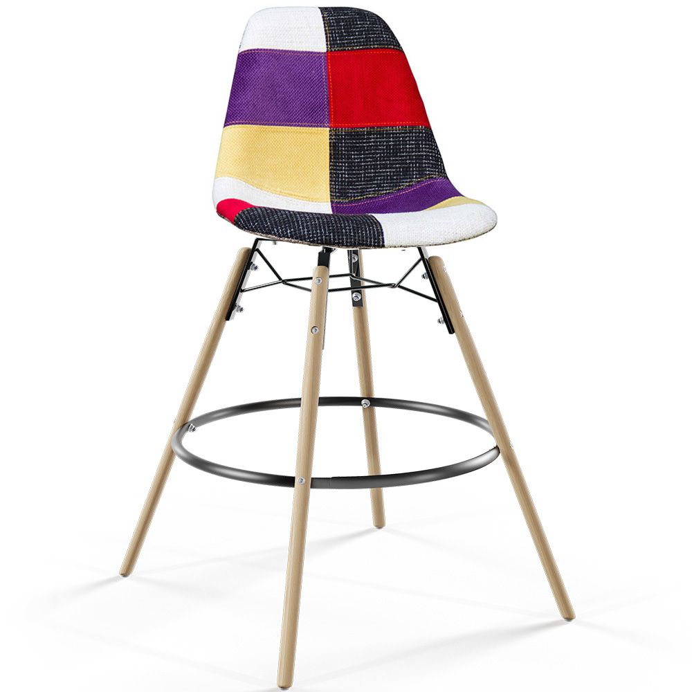  Buy Bar Stool - Patchwork Upholstery - Scandinavian Design and Wooden Legs - Elskar Multicolour 61790 - in the UK