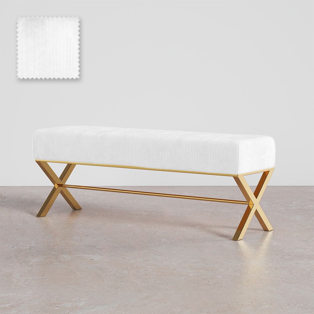  Buy Bench Upholstered In Velvet Fabric With Golden Metal Frame - Nivren White 61764 - in the UK
