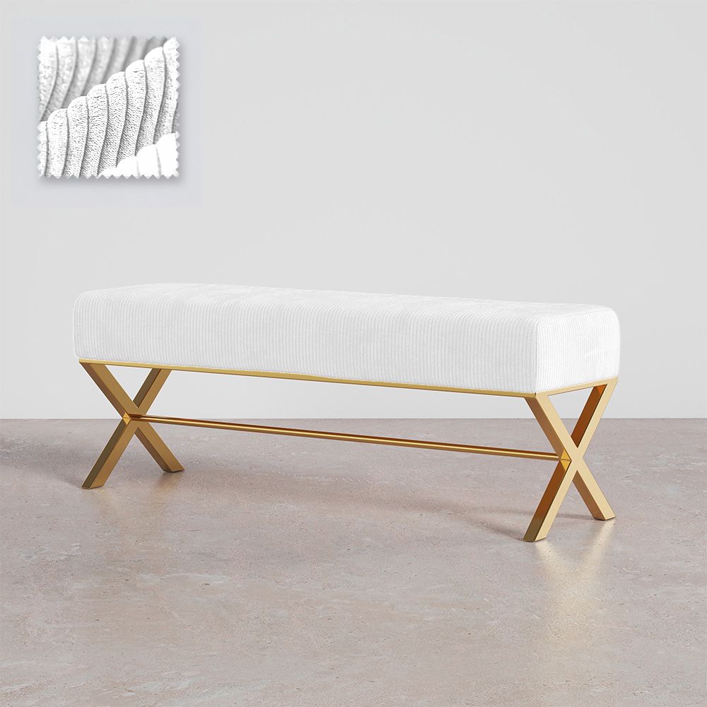  Buy Bench Upholstered In Velvet Fabric With Golden Metal Frame - Nivren White 61764 - in the UK
