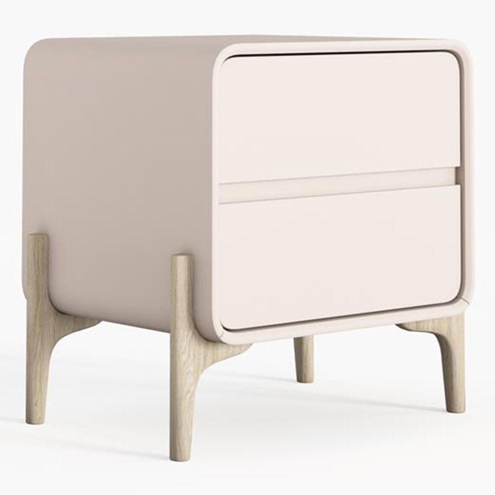  Buy Modern Scandi nightstand covered in faux leather with 2 drawers and natural wood legs - Barel Cream 61796 - in the UK