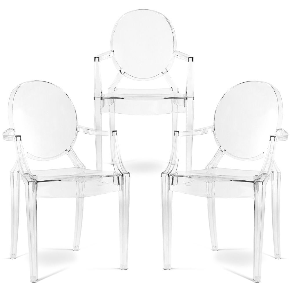  Buy Pack of 3 Transparent Dining Chair - Armrest Design - Louis King Transparent 61826 - in the UK