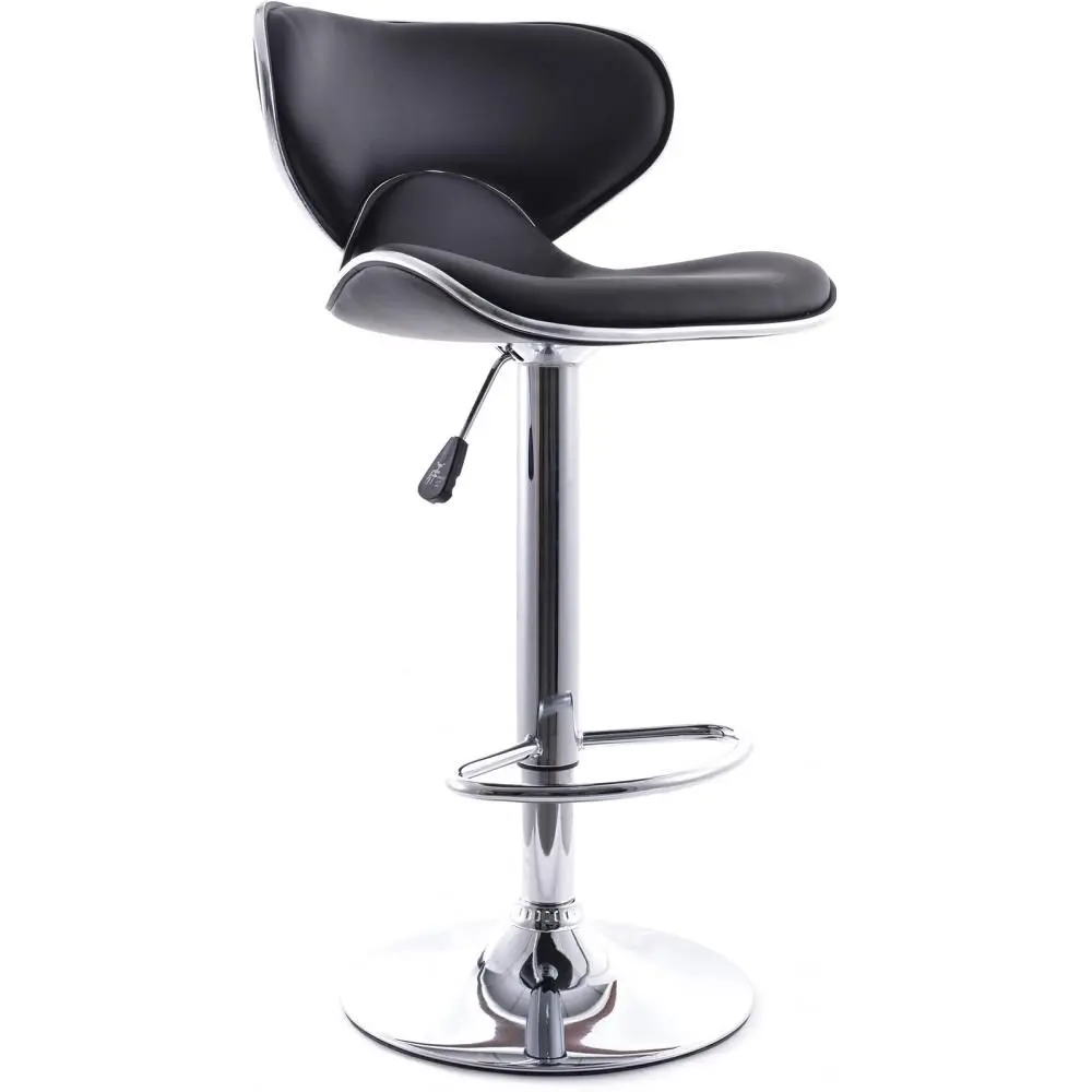  Buy Swivel Chromed Metal Curved Back Bar Stool - Height Adjustable Black 49743 - in the UK