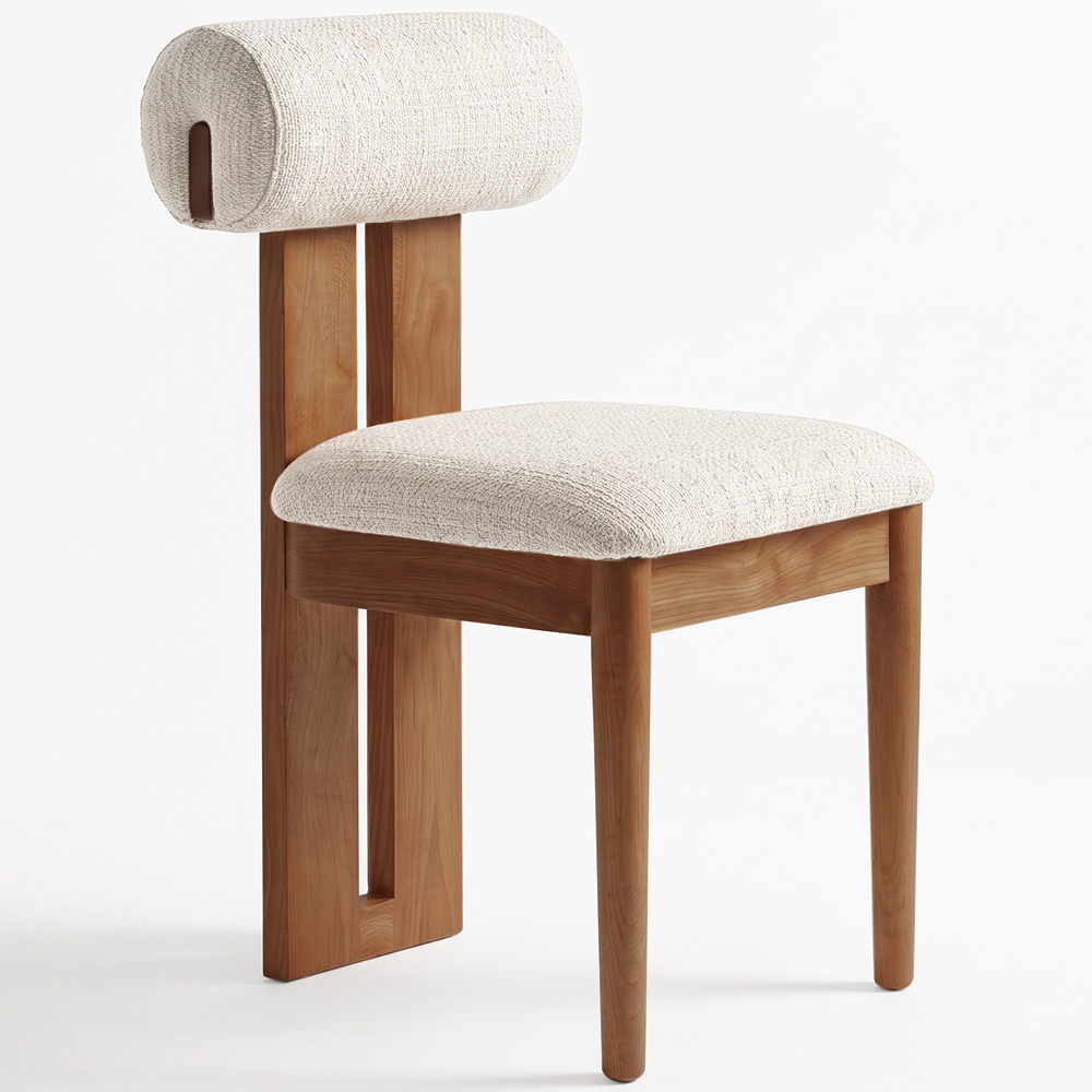  Buy Chair Chenille Upholstered - Dark Natural Rubber Wood Frame - Taroj Beige 61875 - in the UK