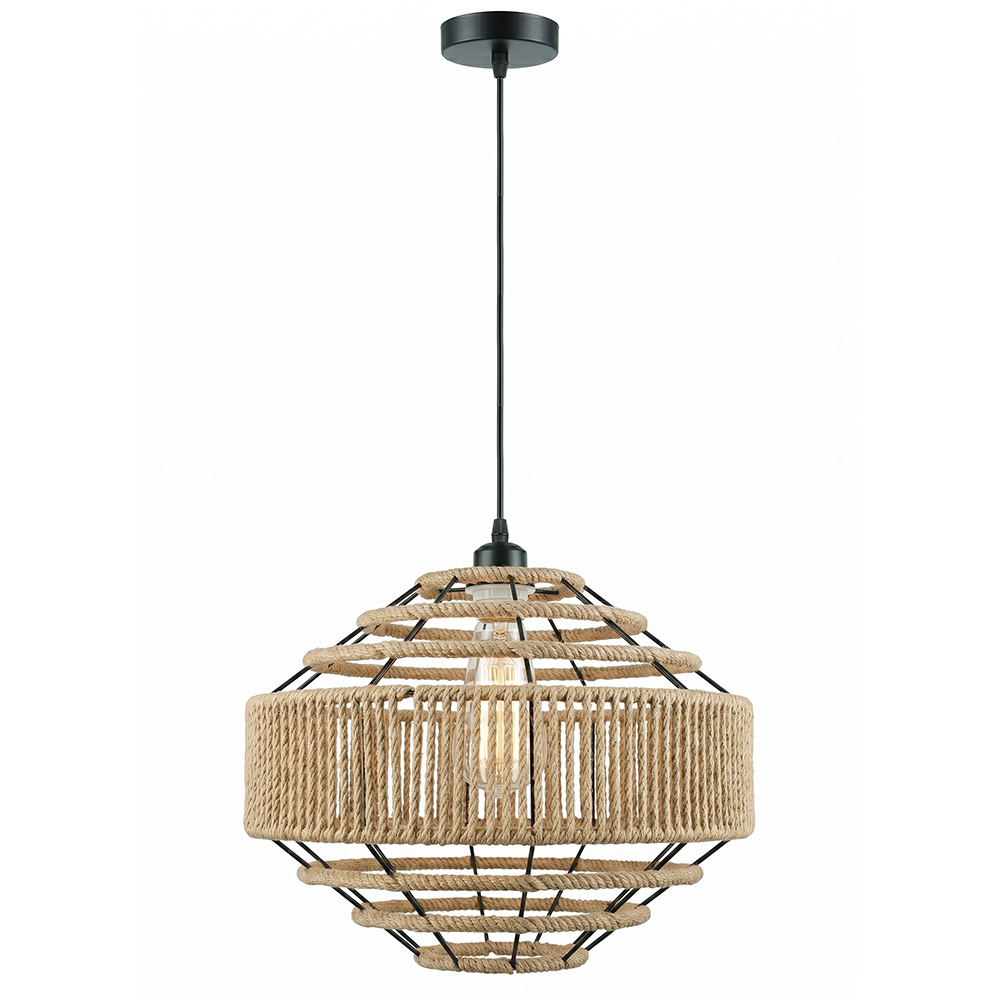  Buy Pendant Light - Natural Rope and Black Metal Frame - Nasuh Natural 61876 - in the UK