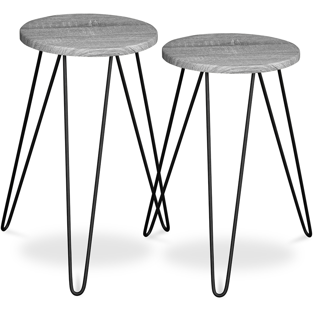  Buy X2 industrial auxiliary tables with Hairpin legs - Wood and metal Grey 59463 - in the UK