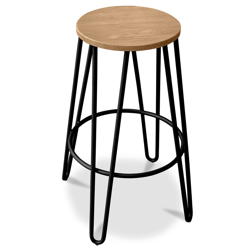  Buy Hairpin Bar Stool 66cm - Lighrt wood and metal Black 59500 - in the UK