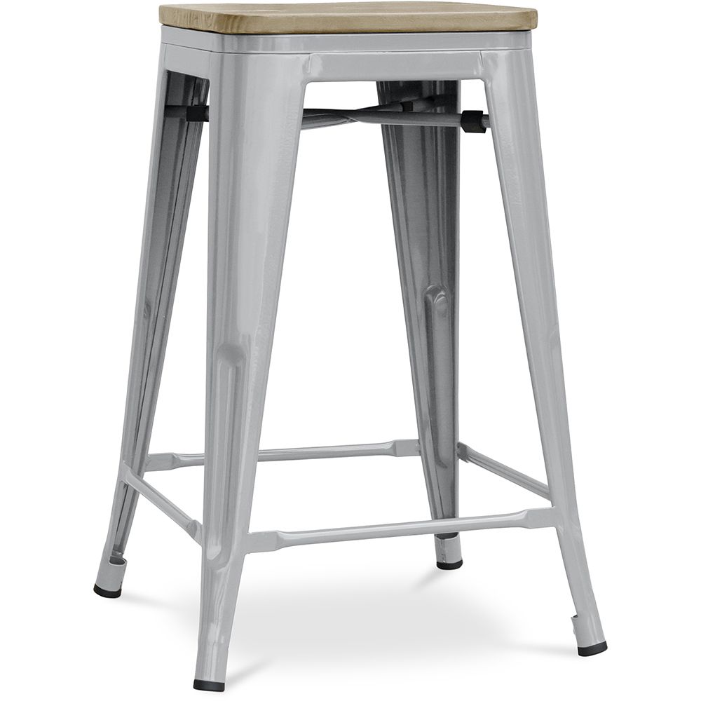  Buy Bistrot Metalix style stool - 61cm - Metal and Light Wood Light grey 59696 - in the UK