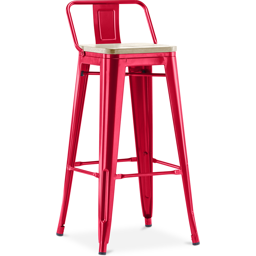  Buy Bistrot Metalix style bar stool with small backrest - 76 cm - Metal and Light Wood Red 59694 - in the UK